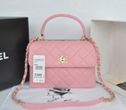 2014 Chanel Classic Top Handle Bag Original Sheepskin Leather A92236 Pink