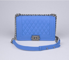 2014 Chanel LE Boy Flap Shoulder Bag Cannage Pattern Nubuck Leather A67086 Blue