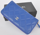 2014 Chanel Matelasse Zip Around Wallet Embossed Leather A50097 Blue
