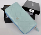 2014 Chanel Matelasse Zip Around Wallet Embossed Leather A50097 Light blue
