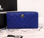 2014 Chanel Matelasse Zip Around Wallet Original Glazed Crackled Leather C009 Blue
