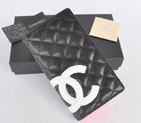 2014 Chanel Original Leather Black CC Logo Bi-Fold Wallet A26717 Black&White