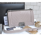 2015 Boy Chanel Flap Shoulder Bag Herringbone Stitching A92493 Apricot A92493