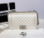 2015 Boy Chanel Flap Shoulder Bag Original Caviar Leather A67086 Pearl Silver with Silver
