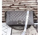 2015 Boy Chanel Flap Shoulder Bag Original Earthworms grain patent leather A67086 Grey in Silver
