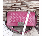 2015 Boy Chanel Flap Shoulder Bag Original Earthworms grain patent leather A67086 Purple in Silver