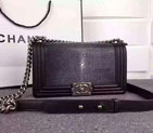 2015 Boy Chanel Flap Shoulder Bag Original Pearl Leather A67086 Black with Ancient Silver