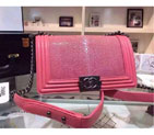 2015 Boy Chanel Flap Shoulder Bag Original Pearl Leather A67086 Pink with Ancient Silver