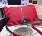 2015 Boy Chanel Flap Shoulder Bag Original Pearl Leather A67086 Red with Ancient Silver
