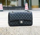 2015 Chanel 1112 Flap Bag Original Sheepskin Leather Black with Silver