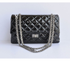 2015 Chanel A30226 Black Patent Leather Flap Bag Antique Silver