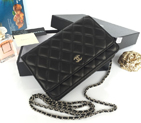 2015 Chanel A33814 Original Sheepskin Leather Flap Bag in Black with Silver A33814