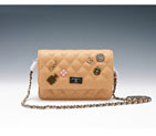 2015 Chanel Badge Bag Flap Shoulder Bag Sheepskin Leather A8878 Apricot A8878