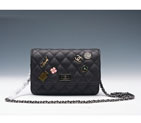 2015 Chanel Badge Bag Flap Shoulder Bag Sheepskin Leather A8878 Black A8878