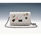 2015 Chanel Badge Bag Flap Shoulder Bag Sheepskin Leather A8878 Grey A8878