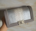 2015 Chanel Boy Flap Shoulder Bag Grey Original Snake Leather A67086 Silver