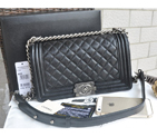 2015 Chanel Boy Flap Shoulder Bags Black Original Caviar Leather A67086 Silver