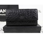 2015 Chanel Camellia Tri-Fold Wallet Original Leater A50084 Black