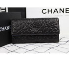 2015 Chanel Camellia Tri-Fold Wallet Original Leater A50084 Black