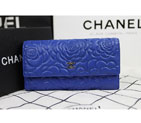 2015 Chanel Camellia Tri-Fold Wallet Original Leater A50084 Blue