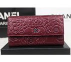 2015 Chanel Camellia Tri-Fold Wallet Original Leater A50084 Claret