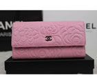 2015 Chanel Camellia Tri-Fold Wallet Original Leater A50084 Pink