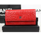 2015 Chanel Camellia Tri-Fold Wallet Original Leater A50084 Red