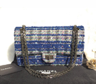 2015 Chanel Cashmere Canvas Classic Flap Bag Gold A30226 Blue