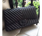 2015 Chanel Classic Flap Bag Original Sheepskin Leather 1113 Black with Black Polished 1113