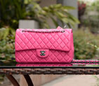 2015 Chanel Classic Flap Bag Rose Sheepskin leather A37586 Silver A37586