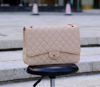 2015 Chanel Jumbo Quilted Classic Caviar Leather Flap Bag A58601 Apricot in Gold A58601