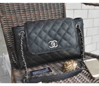 2015 Chanel Large Caviar Leather Messenger Bag A30456 Black