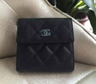 2015 Chanel Matelasse Tri-Fold Wallet Original Caviar Leather A48980 Black with Silver