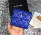 2015 Chanel Matelasse Tri-Fold Wallet Original Sheepskin Leather A48980 Blue