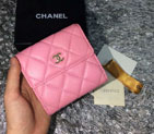 2015 Chanel Matelasse Tri-Fold Wallet Original Sheepskin Leather A48980 Pink
