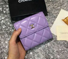 2015 Chanel Matelasse Tri-Fold Wallet Original Sheepskin Leather A48980 Purple