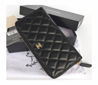 2015 Chanel Matelasse Zip Around Wallet Black Original Sheepskin A50097 Gold