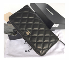 2015 Chanel Matelasse Zip Around Wallet Black Original Sheepskin A50097 Silver