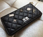 2015 Chanel Matelasse Zip Around Wallet Original Leather A80445 Black A80445