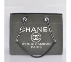 2015 Chanel Medium Canvas Tote Shopper Bag A68045 Dark Grey