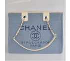 2015 Chanel Medium Canvas Tote Shopper Bag A68045 Light Blue