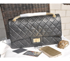 2015 Chanel Original Glazed Crackled Leather Classic Flap Bag A30227 Black