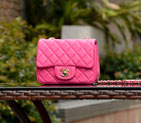 2015 Chanel mini Classic Flap Bag Rose Sheepskin leather A37585 Gold A37585