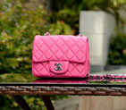 2015 Chanel mini Classic Flap Bag Rose Sheepskin leather A37585 Silver A37585