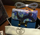 2015 Hermes Constance Bag Light Blue Grainy Leather H2700 Gold H2700