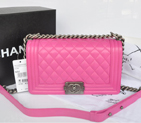2015 LE Boy Chanel Flap Shoulder Bag Original Sheepskin Leather A67086 Rose with Antique Silver hard
