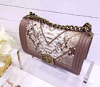 2015 LE Boy Chanel Flap Shoulder Bag Python Leather A67086 Light Brown