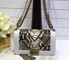2015 LE Boy Chanel Flap Shoulder Bag Python Leather A67086 White