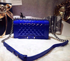 2015 LEY Boy Chanel A67086 Flap Shoulder Bag Original Patent Leather Blue