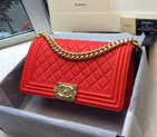 2016 Boy Chanel Flap Shoulder Bag Original Deer Leather A67086 Red with Matt Gold